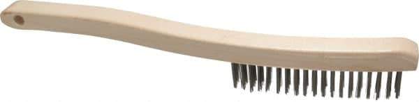 Osborn - 3 Rows x 19 Columns Stainless Steel Scratch Brush - 6" Brush Length, 13-3/4" OAL, 1-1/8" Trim Length, Wood Curved Handle - Exact Industrial Supply