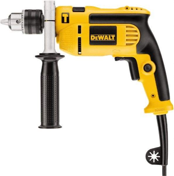 DeWALT - 120 Volt 1/2" Keyed Chuck Electric Hammer Drill - 0 to 47,600 BPM, 0 to 2,800 RPM, Reversible, Pistol Grip with Side Handle - Exact Industrial Supply