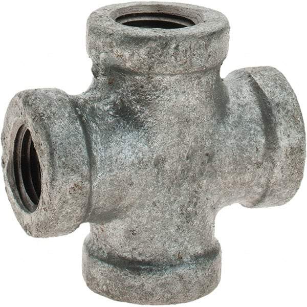 Value Collection - Class 150, 1/4" Galvanized Pipe Cross - Threaded, Malleable Iron - Exact Industrial Supply