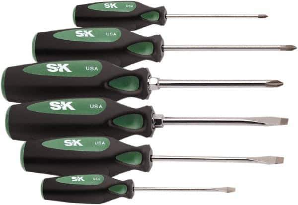 SK - 6 Piece Phillips & Slotted Screwdriver Set - Bit Sizes: Philips #0, #1 & #2 - Exact Industrial Supply