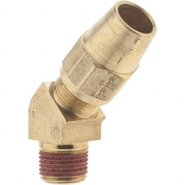 Parker - 1/2" OD, Brass Male 45° Elbow - 400 Max Working psi, - Exact Industrial Supply