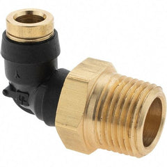 Parker - 1/4" Outside Diam, 3/8 Thread, Brass Push-to-Connect Tube Male Elbow - 250 Max psi, Tube to Male NPT Connection - Exact Industrial Supply