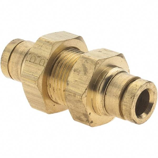 Parker - 1/4" Outside Diam, Brass Push-to-Connect Tube Bulkhead Union - Nitrile O-Ring - Exact Industrial Supply