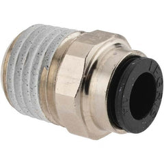 Push-To-Connect Tube Fitting: Connector, 1/4″ Thread, 1/4″ OD Nickel-Plated Brass