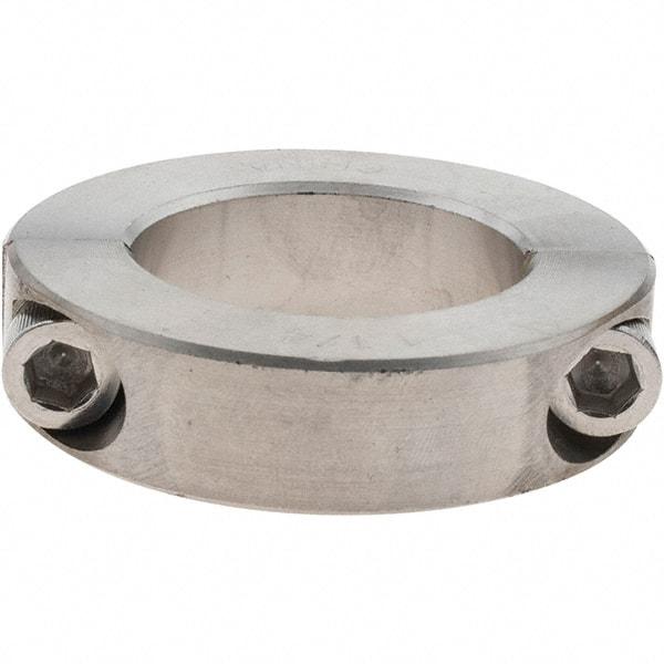Value Collection - 1-1/4" Bore, Stainless Steel, Two Piece Shaft Collar - 2-1/16" Outside Diam, 1/2" Wide - Exact Industrial Supply