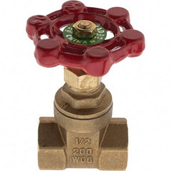 Value Collection - 1/2" Pipe, FNPT x FNPT Bronze Solid Wedge Gate Valve - 200 WOG, 125 WSP, For Use with Plumbing Application - Exact Industrial Supply