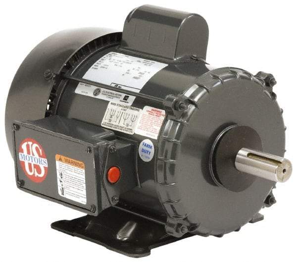 US Motors - 3/4 hp, TEFC Enclosure, 1,725 RPM, 115/230 Volt, 60 Hz, Industrial Electric AC/DC Motor - Size 56 Frame, 1 Speed, Ball Bearings, B Class Insulation, Reversible - Exact Industrial Supply