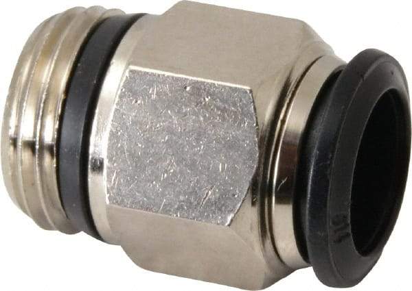 Alpha Technologies - 14mm Outside Diam, 1/2 Universal, Nickel Plated Brass Push-to-Connect Tube Male Connector - 250 Max psi, Tube to Universal Thread Connection, Buna O-Ring - Exact Industrial Supply