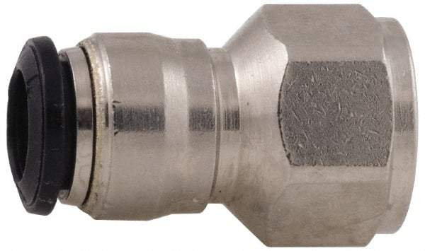 Alpha Technologies - 3mm Outside Diam, M5 Metric, Nickel Plated Brass Push-to-Connect Tube Female Connector - 250 Max psi, Tube to Female BSPP Connection, Buna O-Ring - Exact Industrial Supply