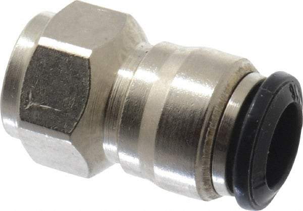 Alpha Technologies - 8mm Outside Diam, 1/8 BSPP, Nickel Plated Brass Push-to-Connect Tube Female Connector - 250 Max psi, Tube to Female BSPP Connection, Buna O-Ring - Exact Industrial Supply