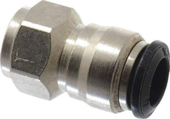 Alpha Technologies - 8mm Outside Diam, 1/8 BSPP, Nickel Plated Brass Push-to-Connect Tube Female Connector - 250 Max psi, Tube to Female BSPP Connection, Buna O-Ring - Exact Industrial Supply