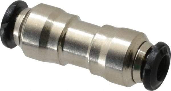 Alpha Technologies - 3mm Outside Diam, Nickel Plated Brass Push-to-Connect Tube Union - 250 Max psi, Tube to Tube Connection, Buna O-Ring - Exact Industrial Supply