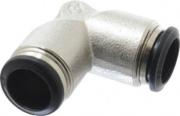 Alpha Technologies - 14mm Outside Diam, Nickel Plated Brass Push-to-Connect Tube Union Elbow - 250 Max psi, Tube to Tube Connection, Buna O-Ring - Exact Industrial Supply