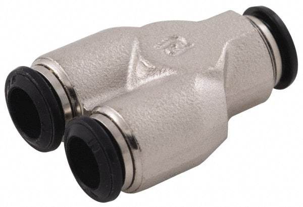 Alpha Technologies - 5mm Outside Diam, Nickel Plated Brass Push-to-Connect Tube Union Y - 250 Max psi, Tube to Tube Connection, Buna O-Ring - Exact Industrial Supply