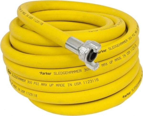 Parker - 3/4" ID x 1-3/16" OD 50' Long Sledgehammer Hose - Universal Style Coupling Ends, 300 Working psi, -40 to 212°F, Yellow - Exact Industrial Supply