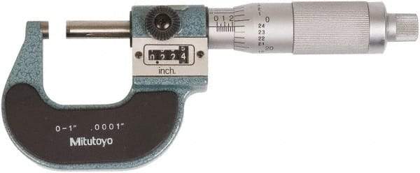 Mitutoyo - 0 to 1 Inch Range, Standard Throat, Electronic Outside Micrometer - 0.0001 Inch Accuracy, Friction Thimble, Rotating Spindle, Includes NIST Traceability Certification - Exact Industrial Supply