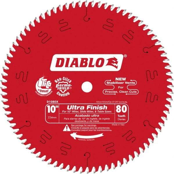 Freud - 10" Diam, 5/8" Arbor Hole Diam, 80 Tooth Wet & Dry Cut Saw Blade - Carbide-Tipped, Standard Round Arbor - Exact Industrial Supply