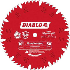 Freud - 10" Diam, 5/8" Arbor Hole Diam, 50 Tooth Wet & Dry Cut Saw Blade - Carbide-Tipped, Standard Round Arbor - Exact Industrial Supply