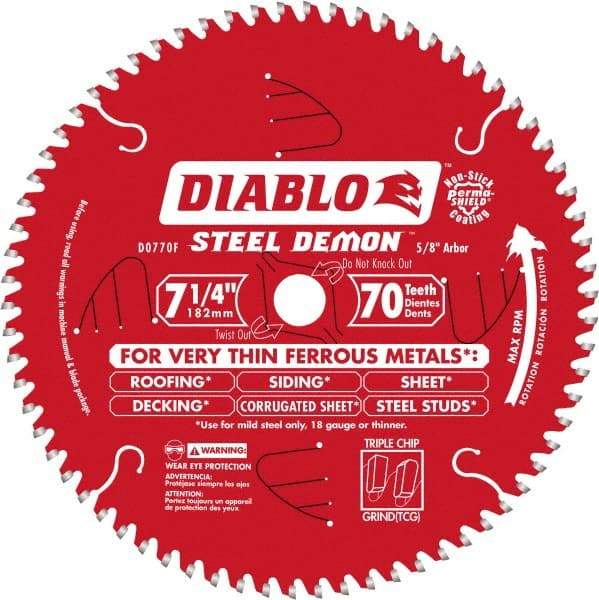 Freud - 7-1/4" Diam, 5/8" Arbor Hole Diam, 70 Tooth Wet & Dry Cut Saw Blade - Carbide-Tipped, Standard Round Arbor - Exact Industrial Supply