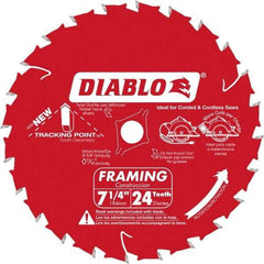 Freud - 7-1/4" Diam, 5/8" Arbor Hole Diam, 24 Tooth Wet & Dry Cut Saw Blade - Carbide-Tipped, Standard Round Arbor - Exact Industrial Supply