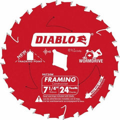 Freud - 7-1/4" Diam, 5/8" Arbor Hole Diam, 24 Tooth Wet & Dry Cut Saw Blade - Carbide-Tipped, Standard Round Arbor - Exact Industrial Supply