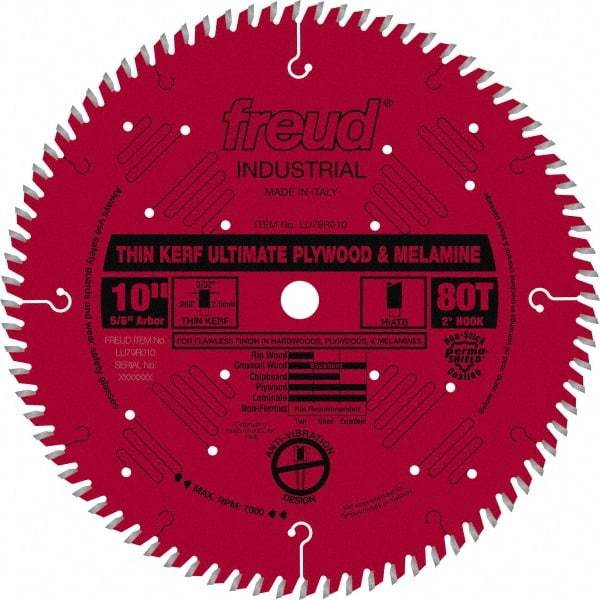 Freud - 10" Diam, 5/8" Arbor Hole Diam, 80 Tooth Wet & Dry Cut Saw Blade - Carbide-Tipped, Standard Round Arbor - Exact Industrial Supply