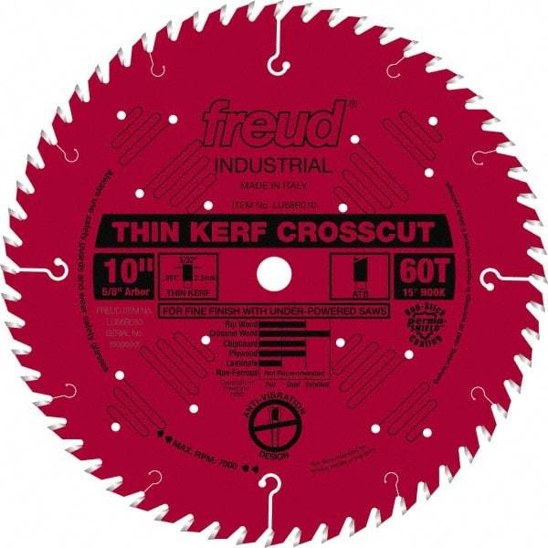 Freud - 10" Diam, 5/8" Arbor Hole Diam, 60 Tooth Wet & Dry Cut Saw Blade - Carbide-Tipped, Standard Round Arbor - Exact Industrial Supply