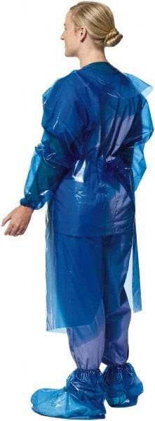 PolyConversions - 4 mil Thick Chemical Resistant Coat Apron - Polyolefin, Blue - Exact Industrial Supply