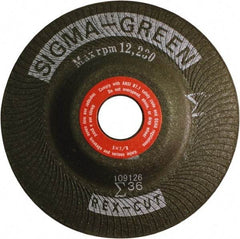 Rex Cut Product - 36 Grit, 5" Wheel Diam, 7/8" Arbor Hole, Type 27 Depressed Center Wheel - Zirconia Alumina/Aluminum Oxide Blend - Exact Industrial Supply