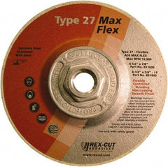 Rex Cut Product - 36 Grit, 4-1/2" Wheel Diam, 5/32" Wheel Thickness, Type 27 Depressed Center Wheel - Aluminum Oxide, 13,300 Max RPM - Exact Industrial Supply
