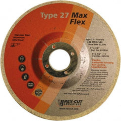 Rex Cut Product - 36 Grit, 5" Wheel Diam, 5/32" Wheel Thickness, 7/8" Arbor Hole, Type 27 Depressed Center Wheel - Aluminum Oxide, 12,200 Max RPM - Exact Industrial Supply