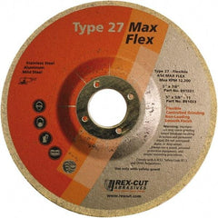 Rex Cut Product - 54 Grit, 5" Wheel Diam, 5/32" Wheel Thickness, 7/8" Arbor Hole, Type 27 Depressed Center Wheel - Aluminum Oxide, 12,200 Max RPM - Exact Industrial Supply