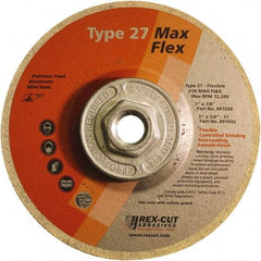 Rex Cut Product - 36 Grit, 5" Wheel Diam, 5/32" Wheel Thickness, Type 27 Depressed Center Wheel - Aluminum Oxide, 12,200 Max RPM - Exact Industrial Supply