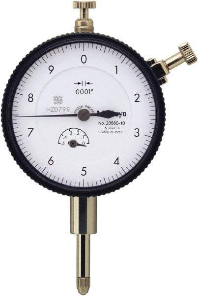 Mitutoyo - 0.5" Range, 0-10 Dial Reading, 0.0001" Graduation Dial Drop Indicator - 57mm Dial, 0.01" Range per Revolution, 0.0008" Accuracy, Includes NIST Traceability Certification - Exact Industrial Supply