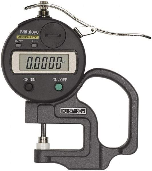 Mitutoyo - 0.47" Measurement, 0.01mm Resolution Electronic Thickness Gage - Accurate up to 0.001" - Exact Industrial Supply