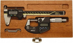 Mitutoyo - 4 Piece, Caliberated Machinist Caliper and Micrometer Tool Kit - 0 to 6 Inch Caliper, 0.0005 Inch Caliper Resoluion, 0 to 1 Inch Micrometer, 0.0001 Inch Graduation, 0.0005 Inch Resoluion - Exact Industrial Supply