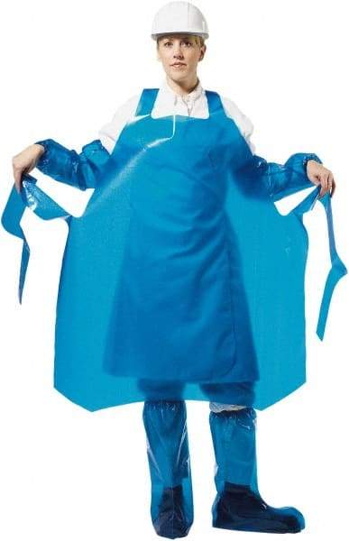 PolyConversions - 35" Wide x 55" Long x 6 mil Thick Chemical Resistant Bib Apron - Polyolefin, Blue, Waterproof, Resists Chemicals, Fats, Oils, Dry Particles, Liquid Splashes - Exact Industrial Supply