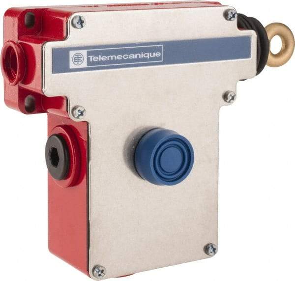 Telemecanique Sensors - 10 Amp, 2NO/2NC Configuration, Right Hand Operation, Rope Operated Limit Switch - Pushbutton Reset, Rope Pull, No Pilot Light, 300 VAC - Exact Industrial Supply