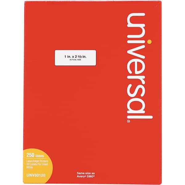 UNIVERSAL - 2-5/8" Long, White Paper Laser Label - For Inkjet Printers, Laser Printers - Exact Industrial Supply