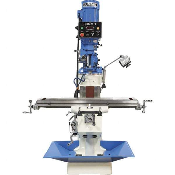 Summit - 9" Table Width x 49" Table Length, Electronic Variable Speed Control, 3 Phase Knee Milling Machine - R8 Spindle Taper, 3 hp - Exact Industrial Supply