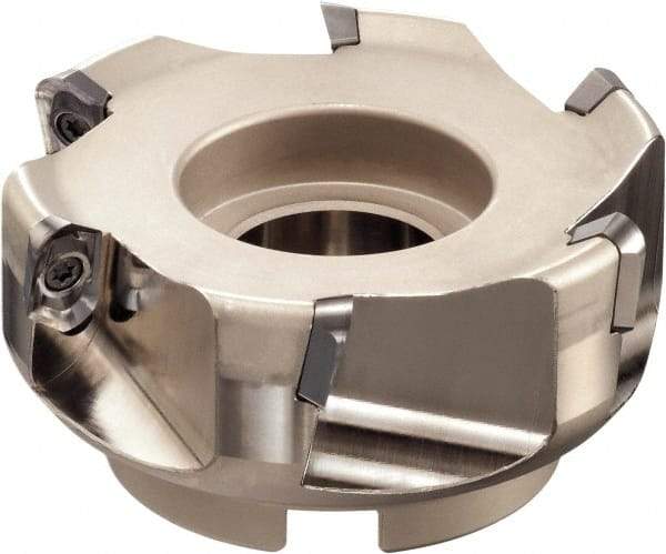 Sumitomo - 6 Inserts, 5" Cut Diam, 1-1/2" Arbor Diam, 1.181" Max Depth of Cut, Indexable Square-Shoulder Face Mill - 2-1/2" High, AECT 1604 Insert Compatibility, Through Coolant, Series WaveMill - Exact Industrial Supply