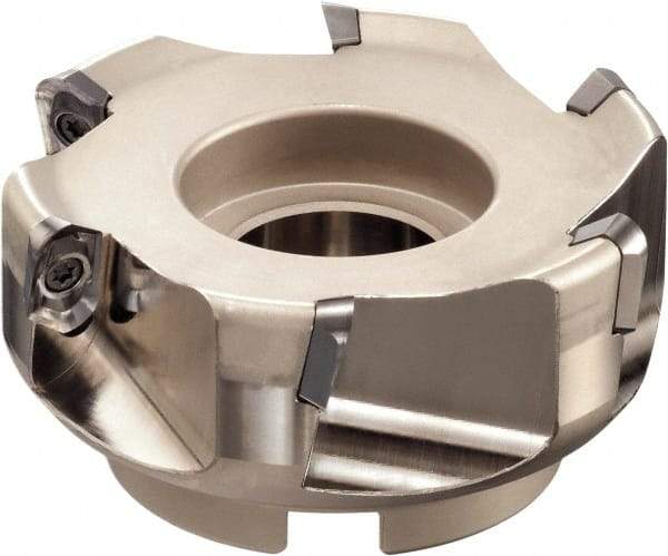 Sumitomo - 5 Inserts, 4" Cut Diam, 1-1/4" Arbor Diam, 1.181" Max Depth of Cut, Indexable Square-Shoulder Face Mill - 2-1/2" High, AECT 1604 Insert Compatibility, Through Coolant, Series WaveMill - Exact Industrial Supply