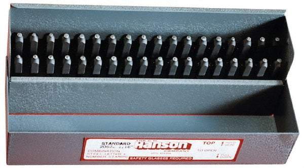 C.H. Hanson - 36 Piece, 5/32" Character Steel Stamp Set - Letters & Figures, Heavy Duty - Exact Industrial Supply