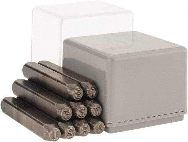 C.H. Hanson - 9 Piece, 3/16" Character Steel Stamp Set - Figures, Heavy Duty - Exact Industrial Supply