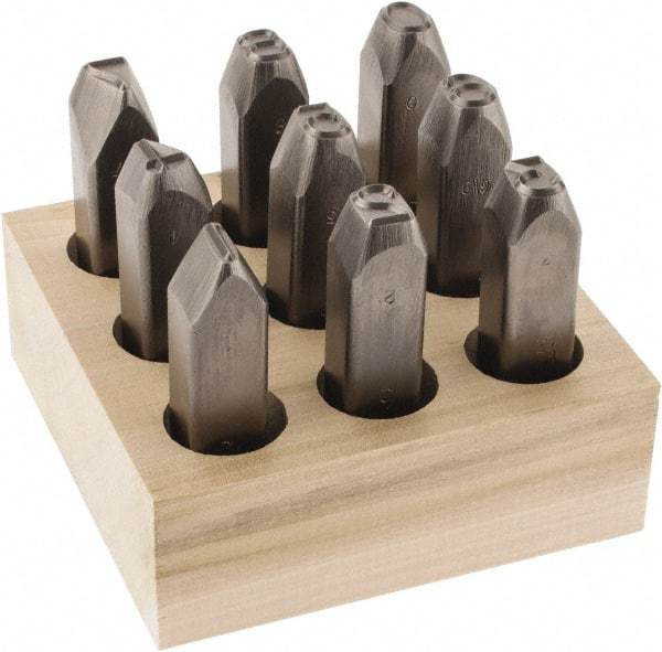 C.H. Hanson - 9 Piece, 1/2" Character Steel Stamp Set - Figures, Heavy Duty - Exact Industrial Supply