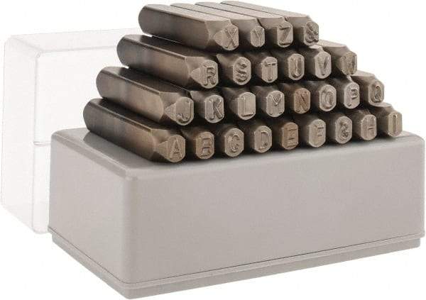 C.H. Hanson - 27 Piece, 1/4" Character Steel Stamp Set - Letters, Reverse - Exact Industrial Supply