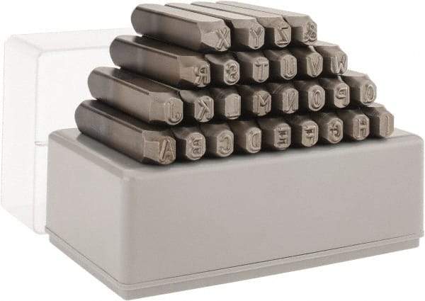 C.H. Hanson - 27 Piece, 1/4" Character Steel Stamp Set - Letters, Low Stress Round Face Full - Exact Industrial Supply