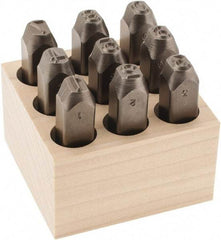 C.H. Hanson - 9 Piece, 3/8" Character Steel Stamp Set - Figures, Low Stress Round Face Full - Exact Industrial Supply