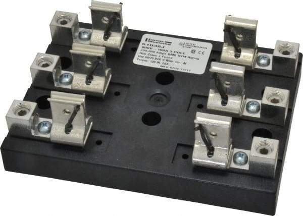 Ferraz Shawmut - 3 Pole, 6 to 2/0 AWG, 600 VAC/VDC, 100 Amp, Screw Mount Fuse Block - 4 Inch Long x 4.65 Inch Wide x 2.21 Inch High Block - Exact Industrial Supply