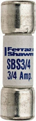 Ferraz Shawmut - 600 VAC, 0.75 Amp, Fast-Acting Ferrule Fuse - Clip Mount, 1-3/8" OAL, 100 at AC kA Rating, 13/32" Diam - Exact Industrial Supply